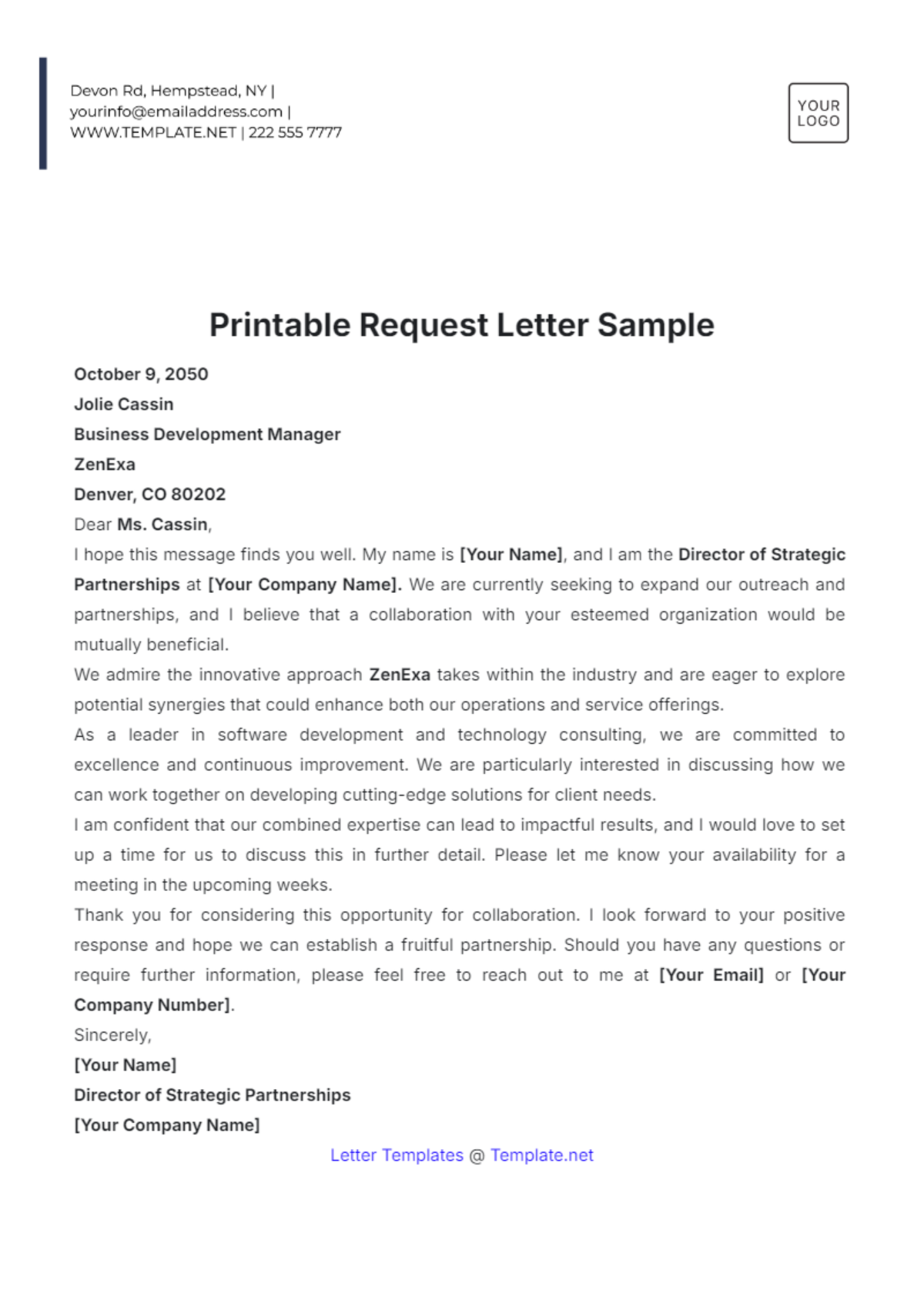 Printable Request Letter Sample Template - Edit Online & Download