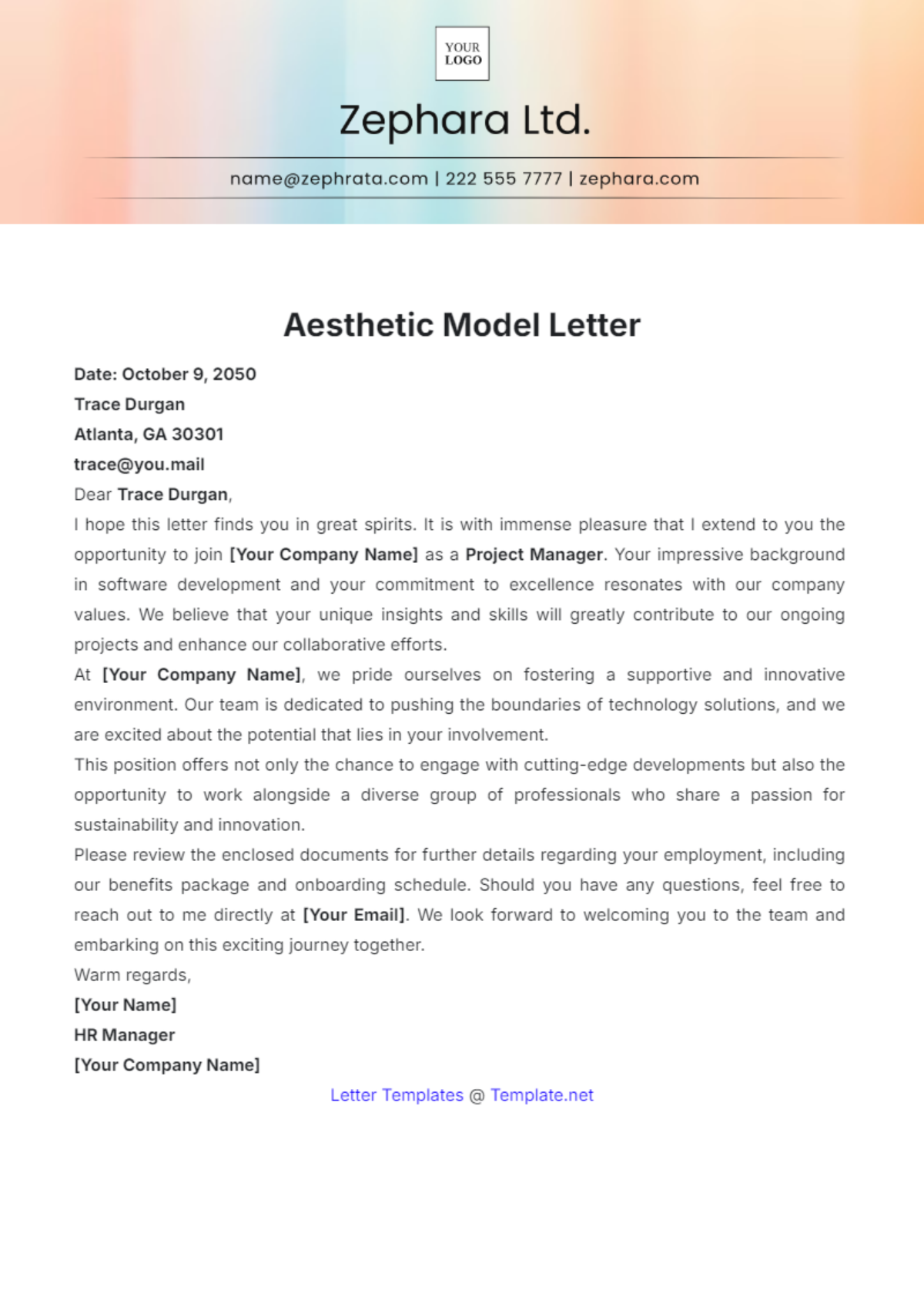 Aesthetic Model Letter Template - Edit Online & Download