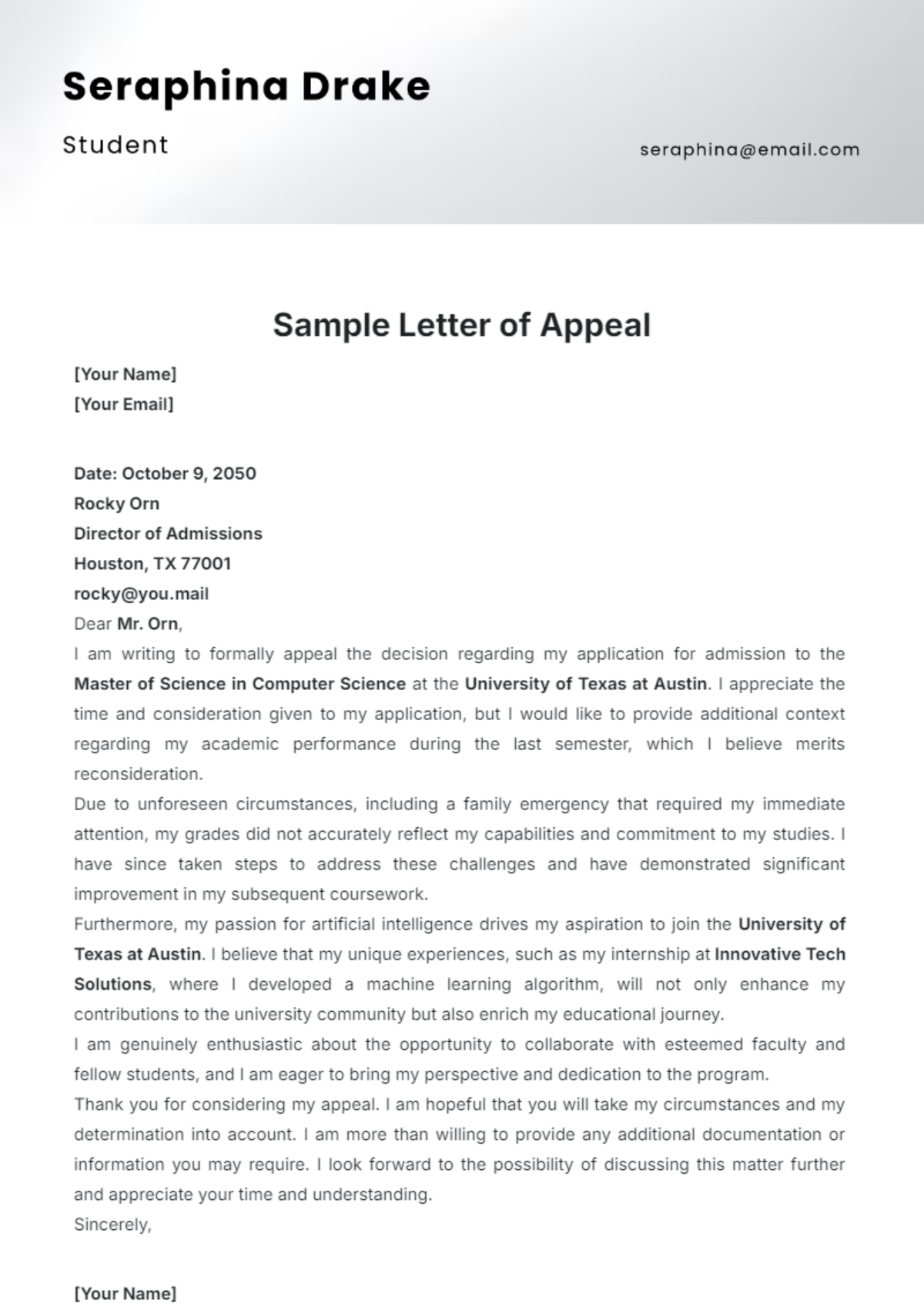 Sample Letter of Appeal Template - Edit Online & Download