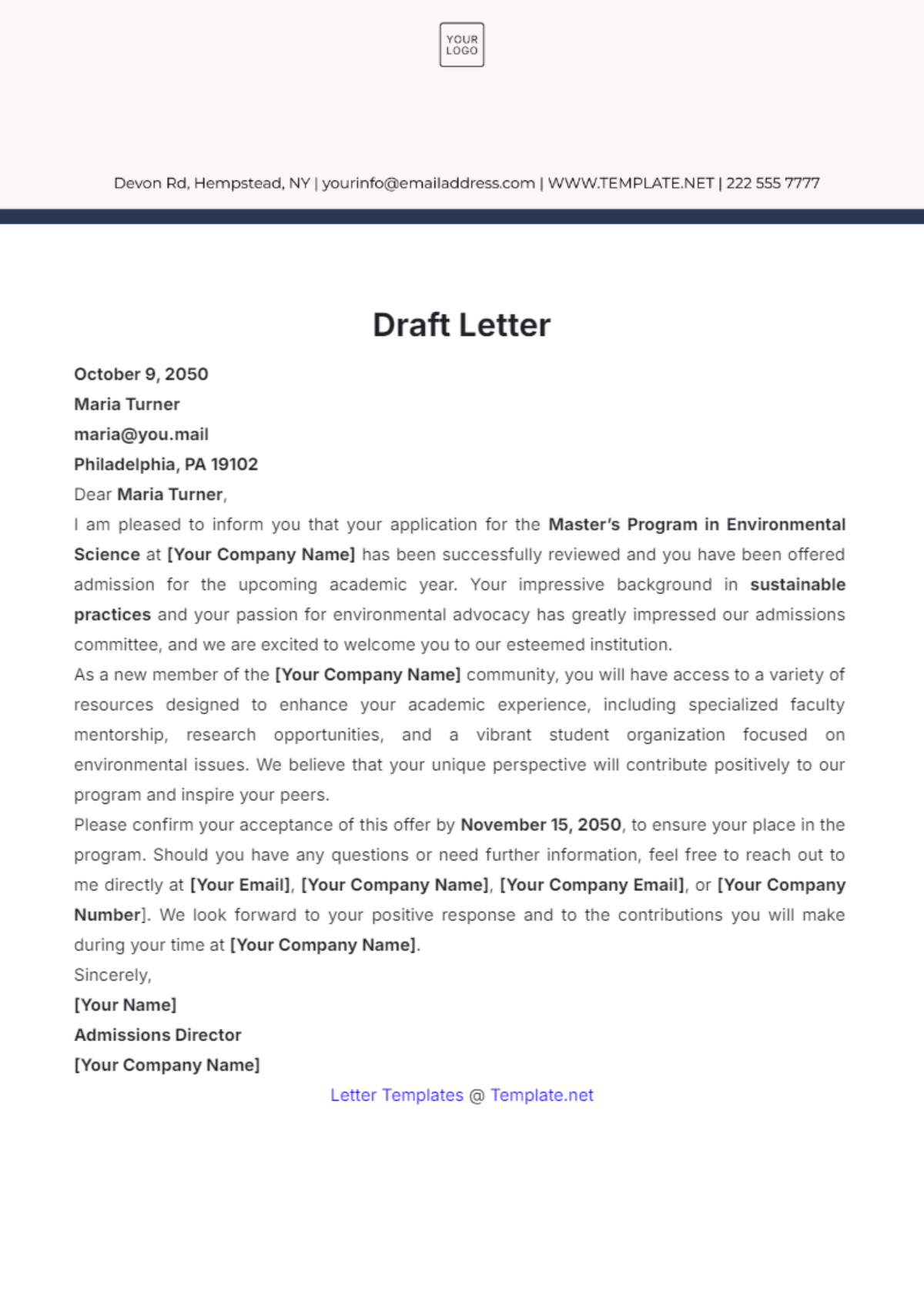 Draft Letter Template - Edit Online & Download