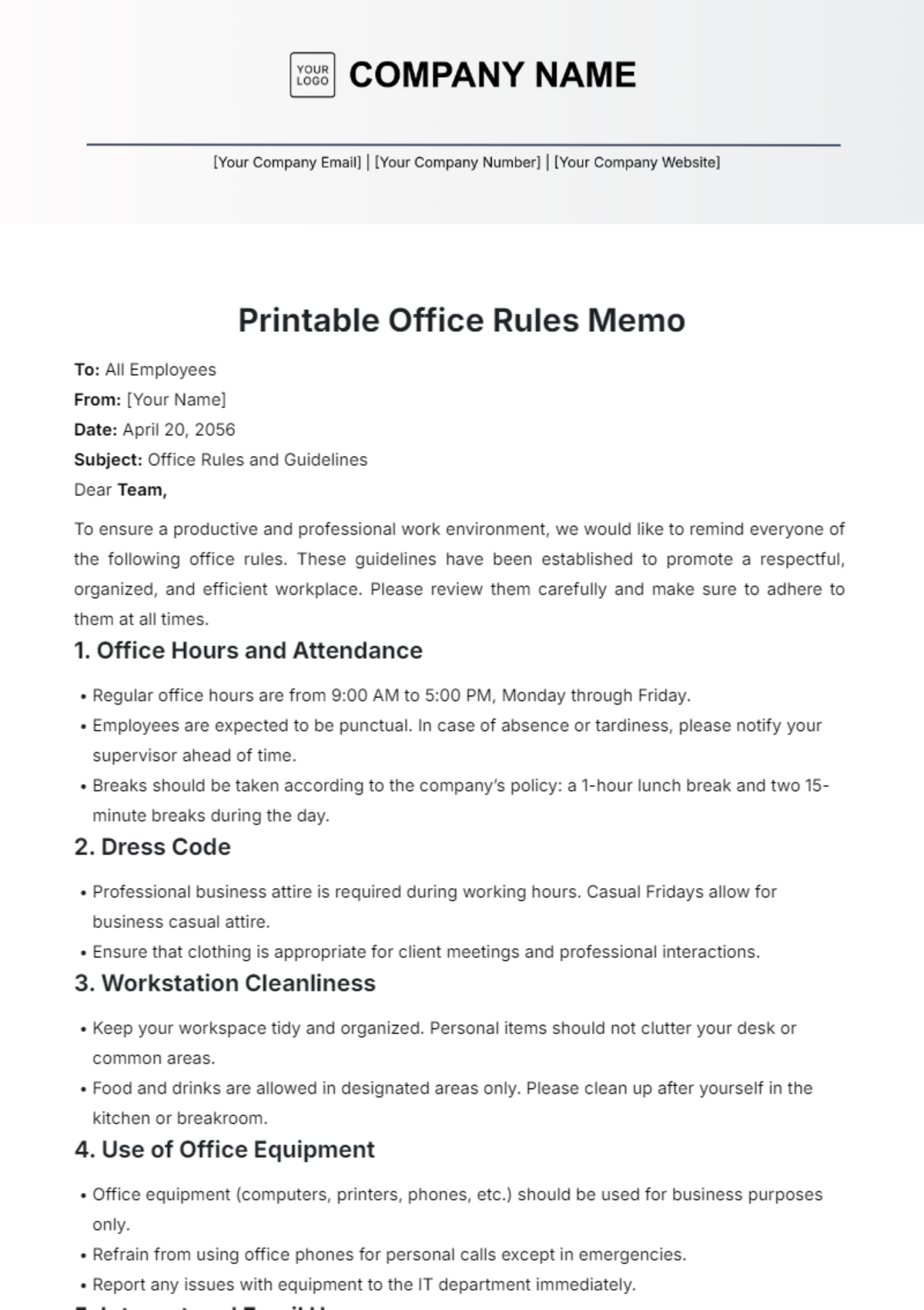 Printable Office Rules Memo Template - Edit Online & Download