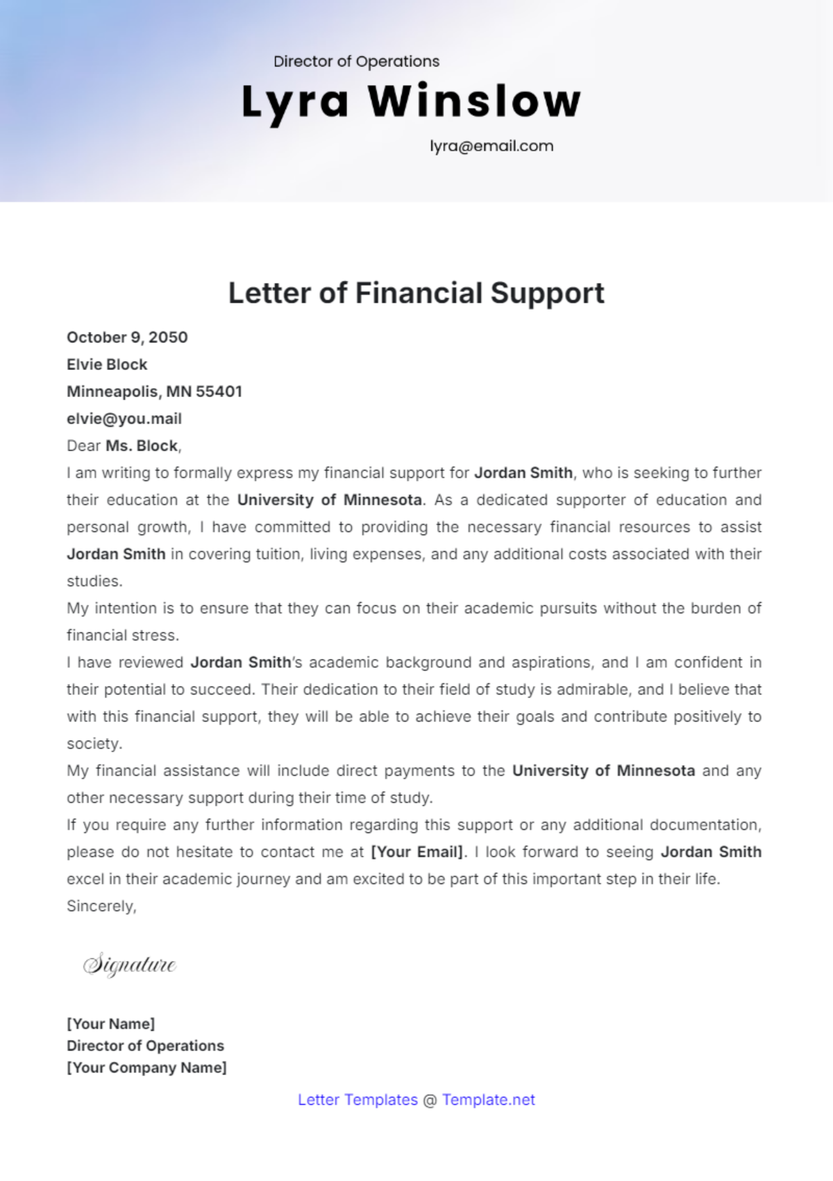 Sample Letter of Financial Support Template - Edit Online & Download