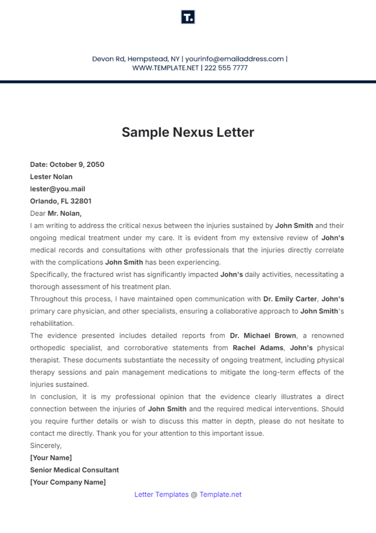 Sample Nexus Letter Template - Edit Online & Download