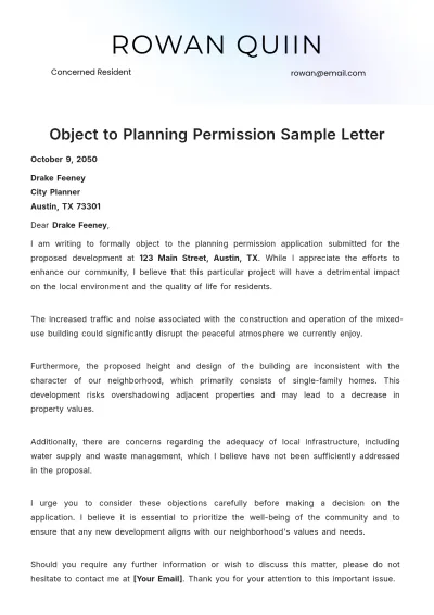 Free Object to Planning Permission Sample Letter Template to Edit Online