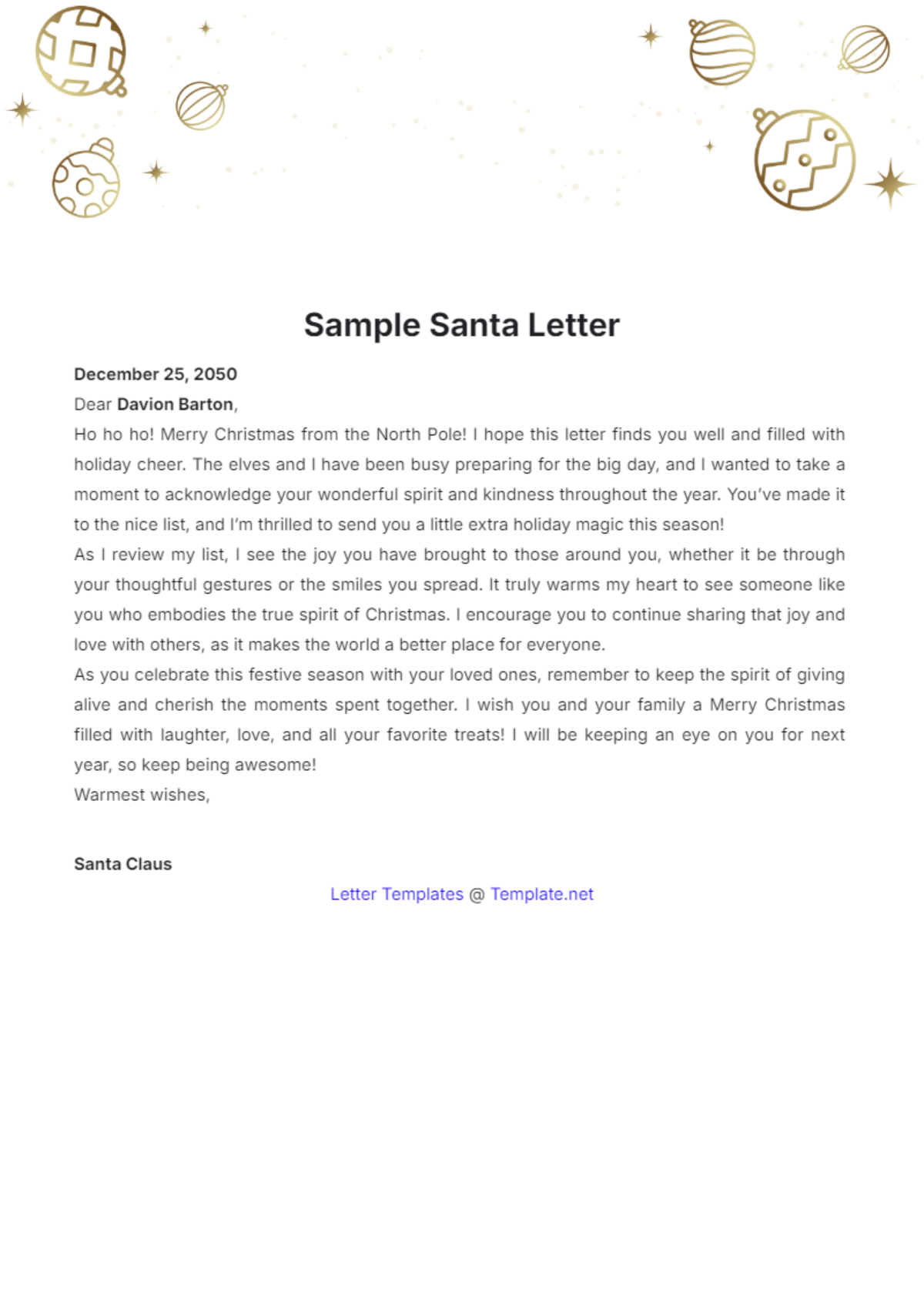 Sample Santa Letter Template - Edit Online & Download