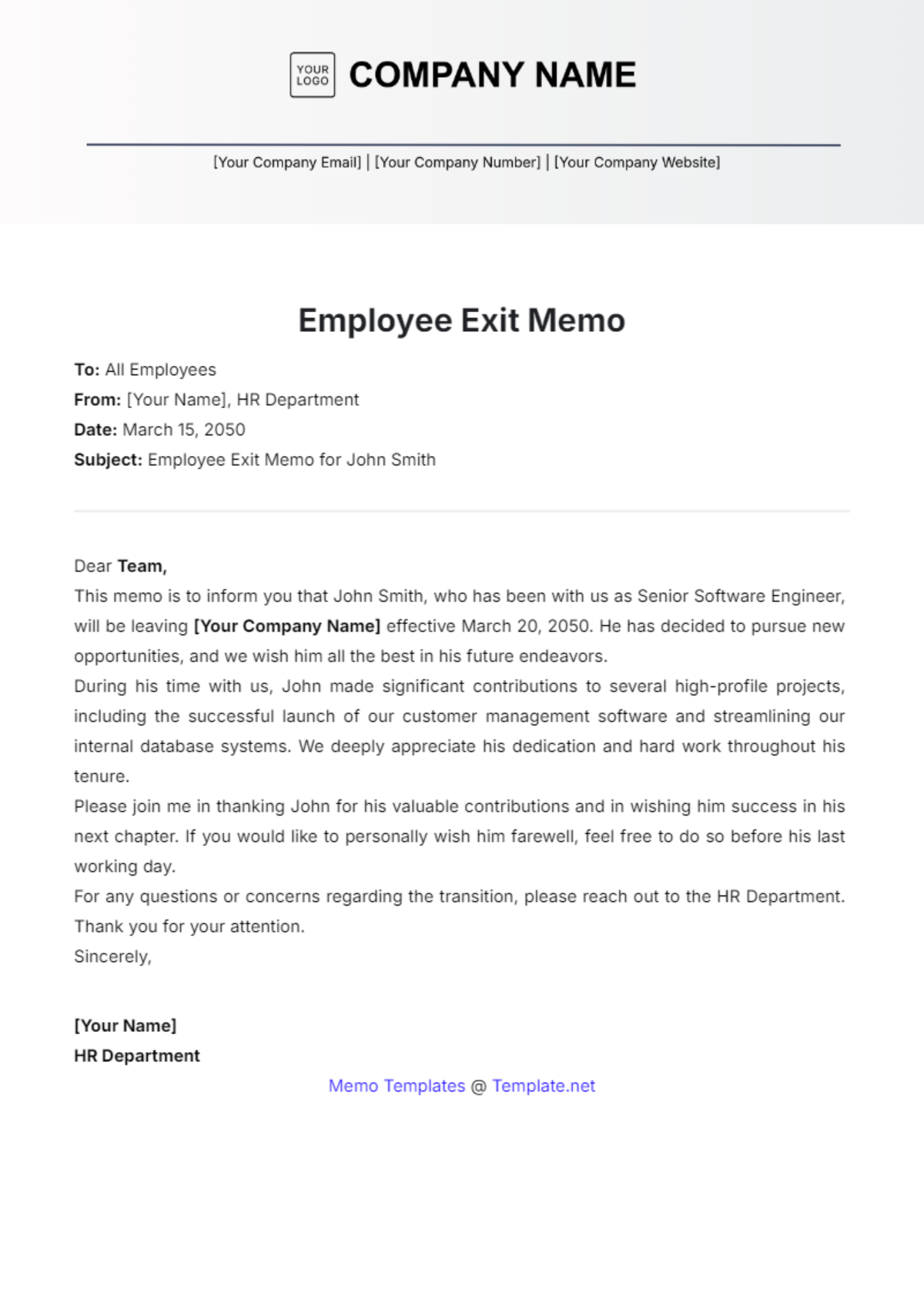 Employee Exit Memo Template - Edit Online & Download