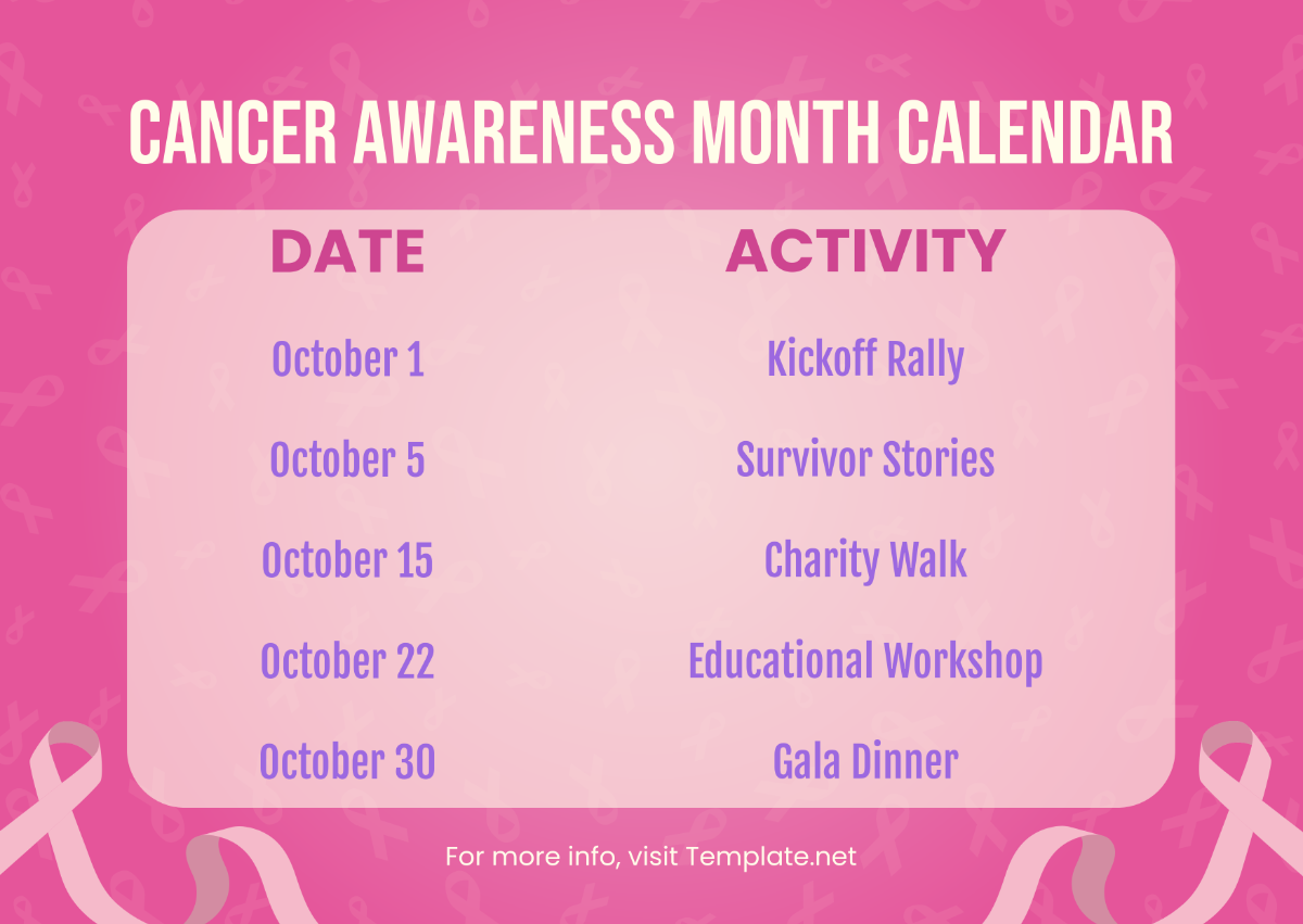 Cancer Awareness Month Calendar