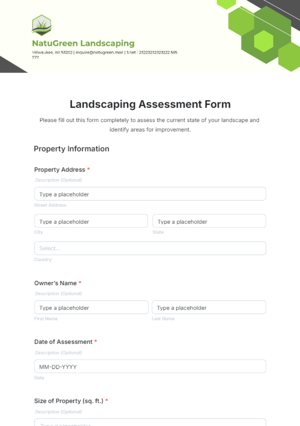 Landscaping Assessment Form Template - Edit Online & Download