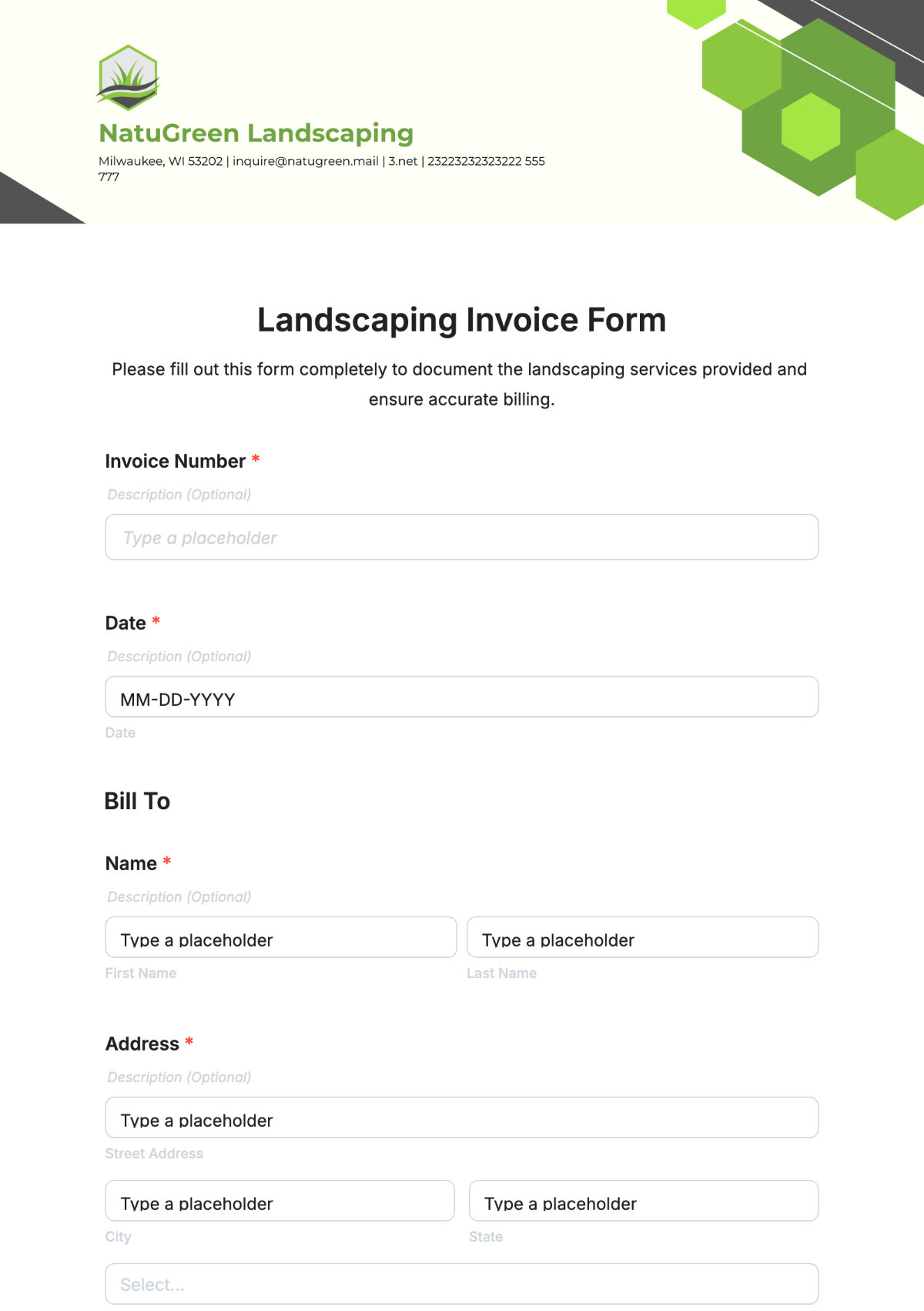 Landscaping Invoice Form Template - Edit Online & Download