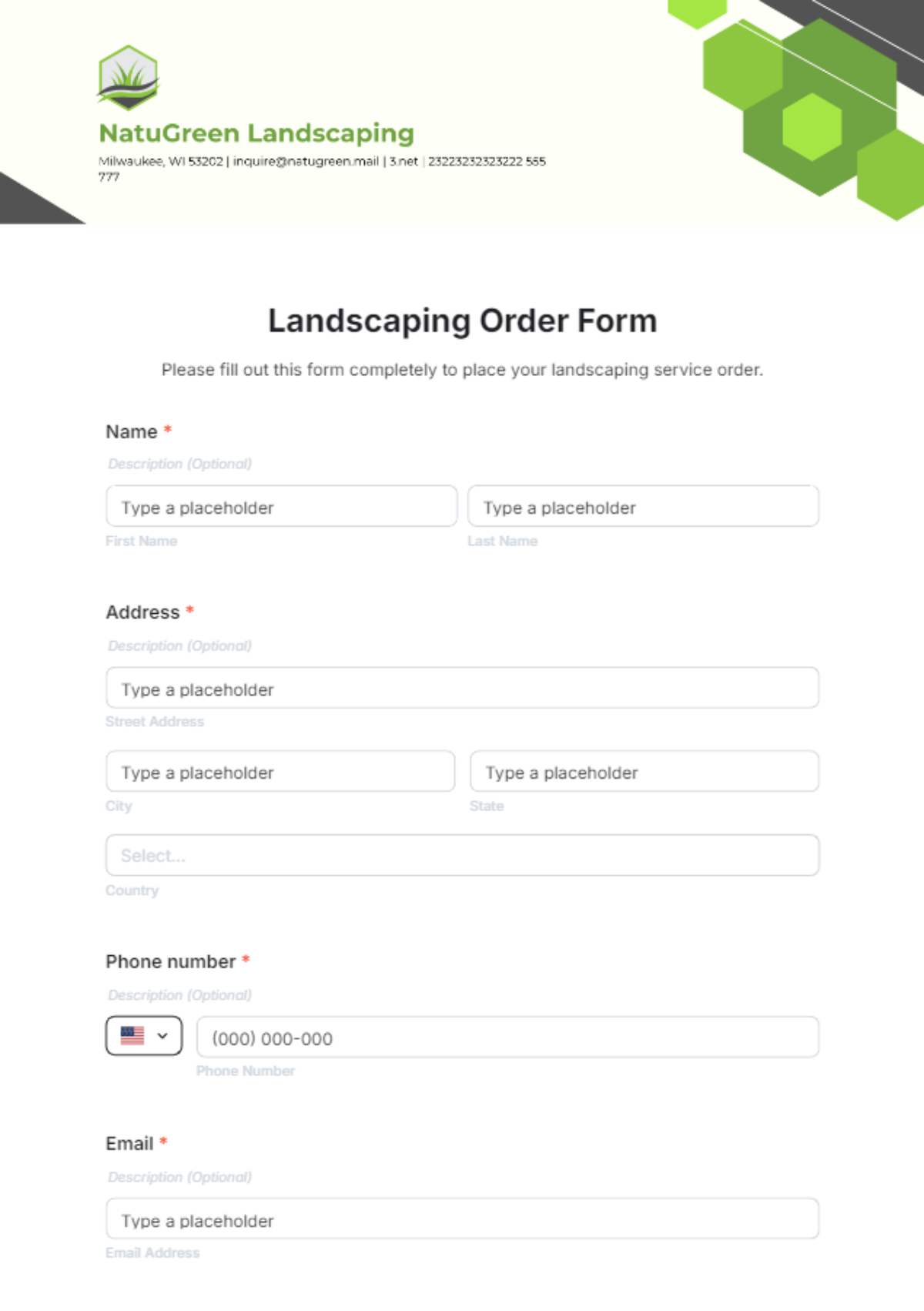 Landscaping Order Form Template - Edit Online & Download