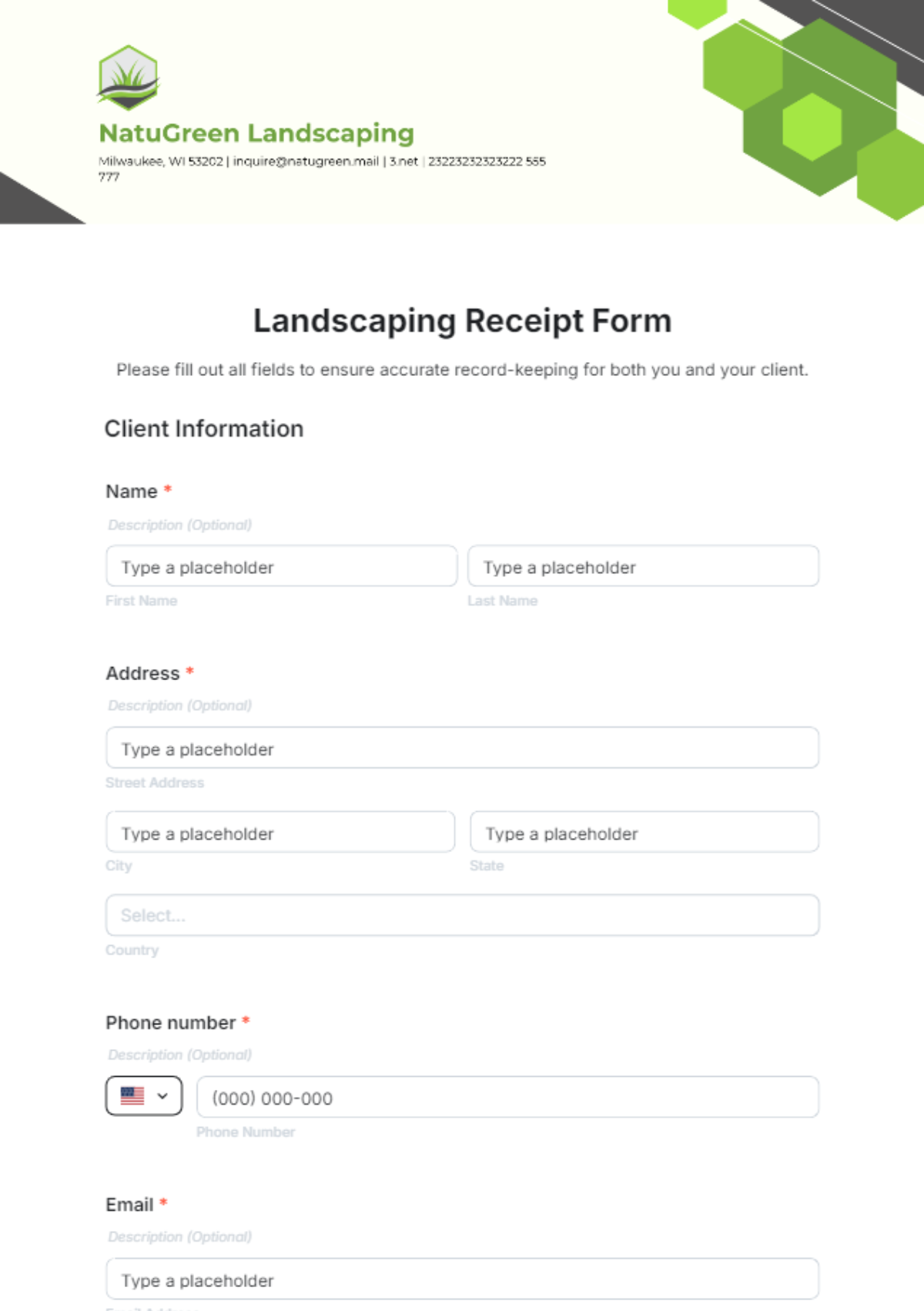 Landscaping Receipt Form Template - Edit Online & Download