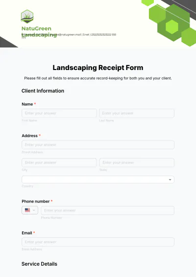 Free Landscaping Receipt Form Template to Edit Online