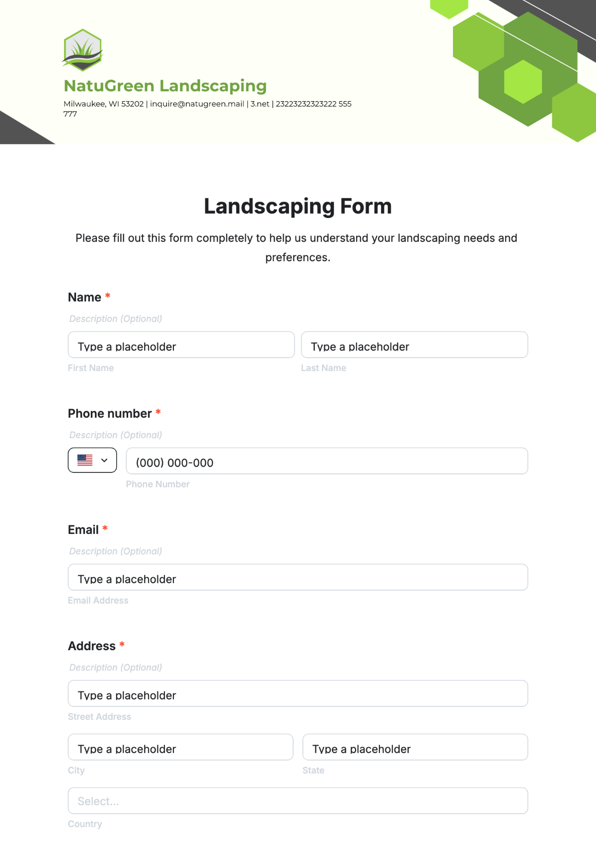 Landscaping Form Template - Edit Online & Download