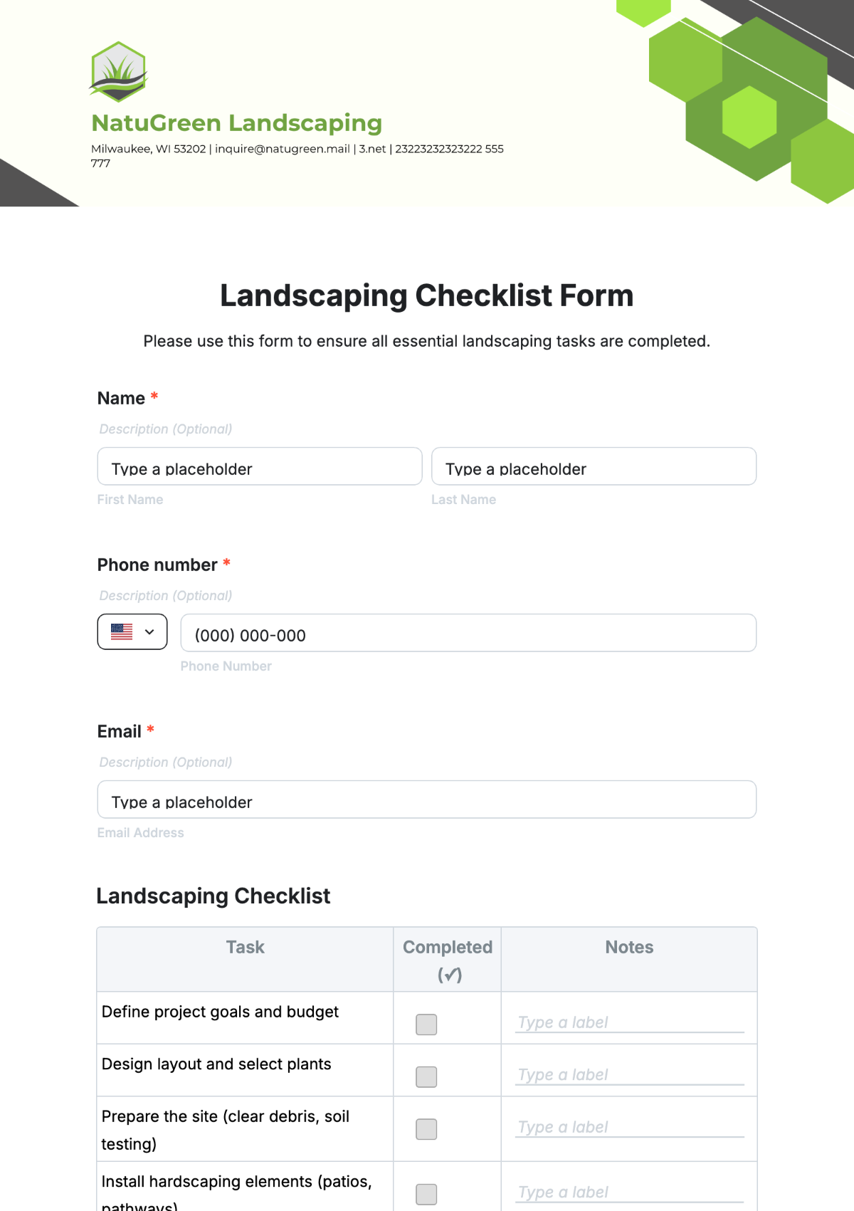 Landscaping Checklist Form Template - Edit Online & Download