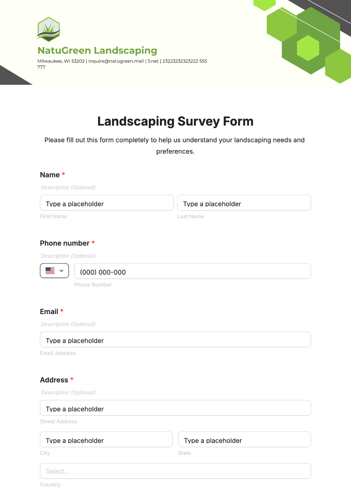 Landscaping Survey Form Template - Edit Online & Download