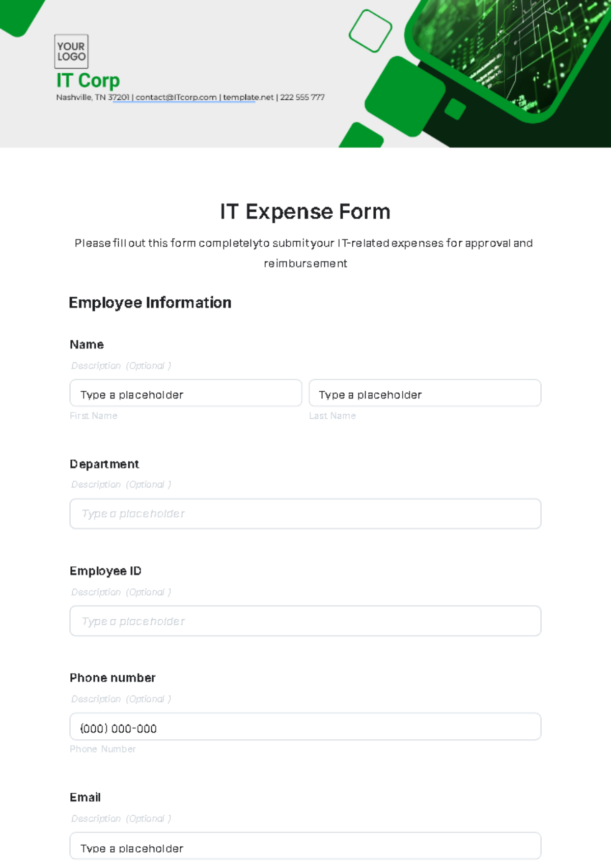 IT Expense Form Template - Edit Online & Download