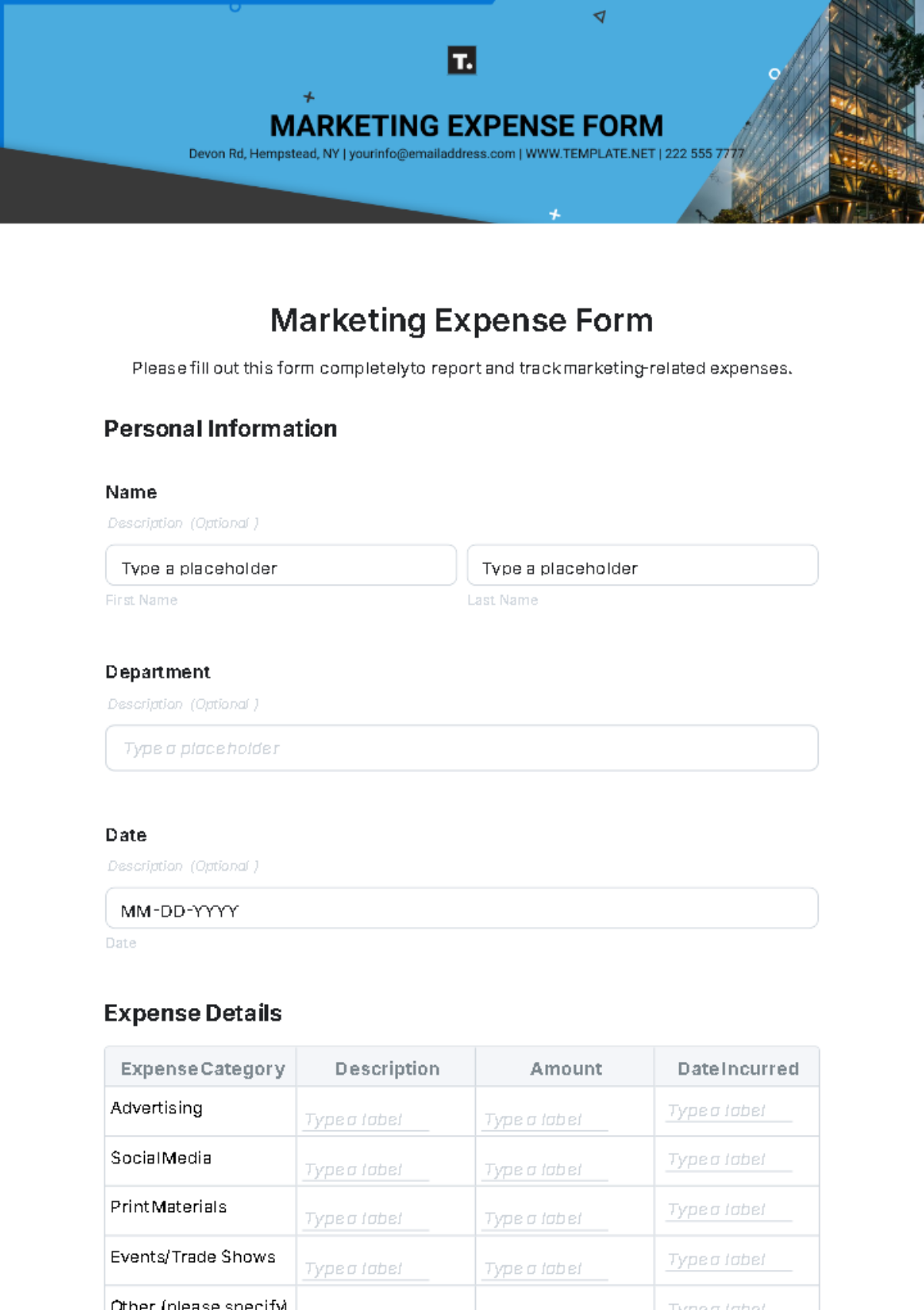 Marketing Expense Form Template - Edit Online & Download