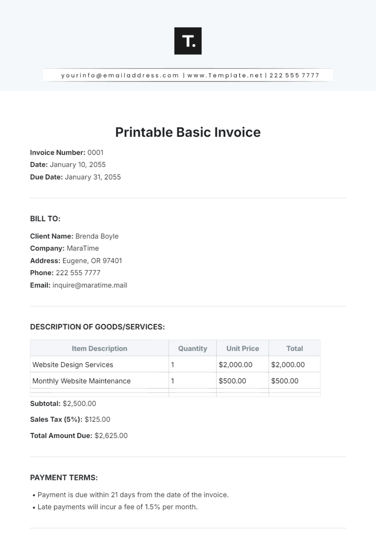 Printable Basic Invoice Template - Edit Online & Download