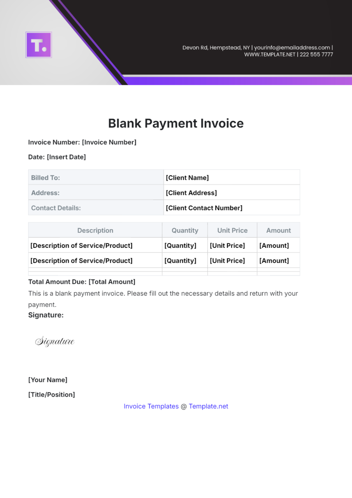 Blank Payment Invoice Template - Edit Online & Download