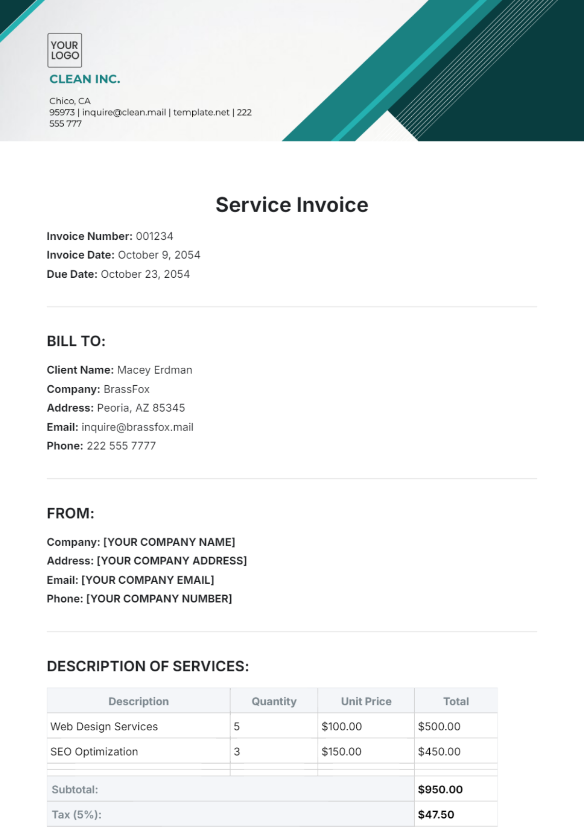 Service Invoice Template - Edit Online & Download