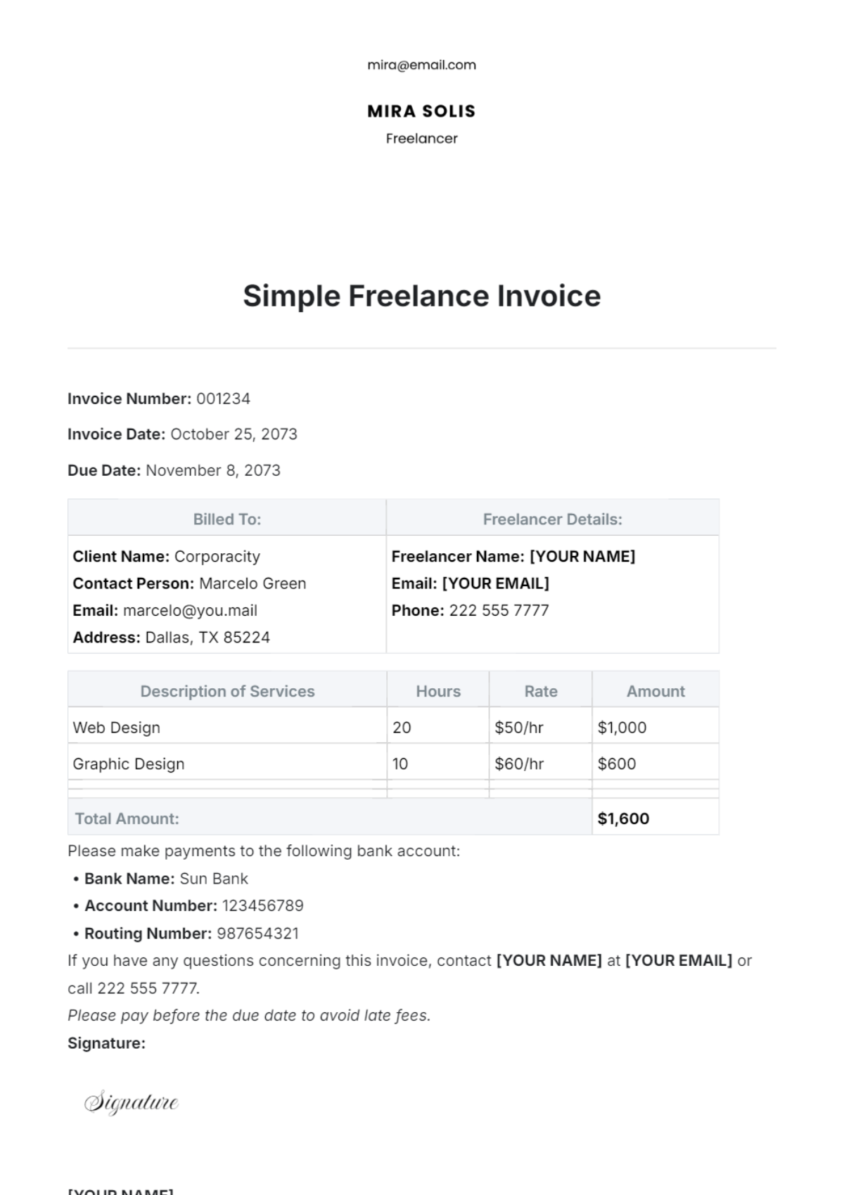 Simple Freelance Invoice Template - Edit Online & Download