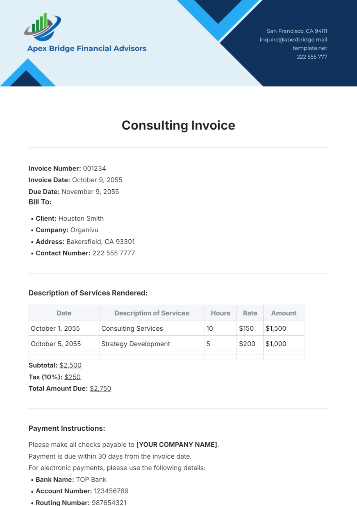 Consulting Invoice Template - Edit Online & Download