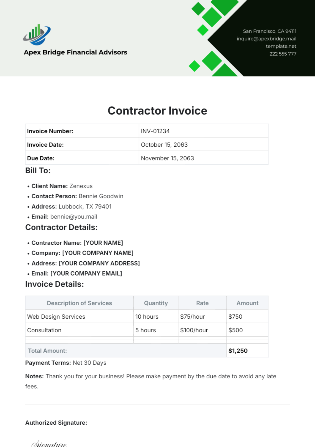 Contractor Invoice Template - Edit Online & Download