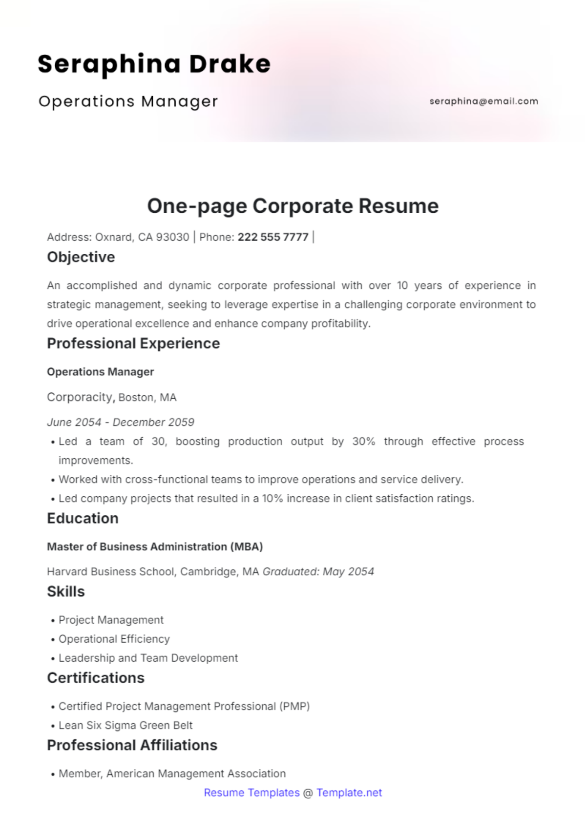 One-page Corporate Resume template - Edit Online & Download