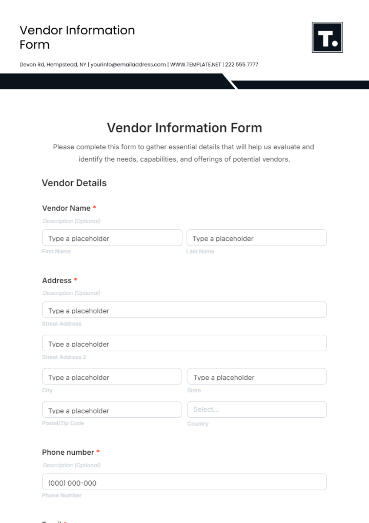 Vendor Information Form Template - Edit Online & Download