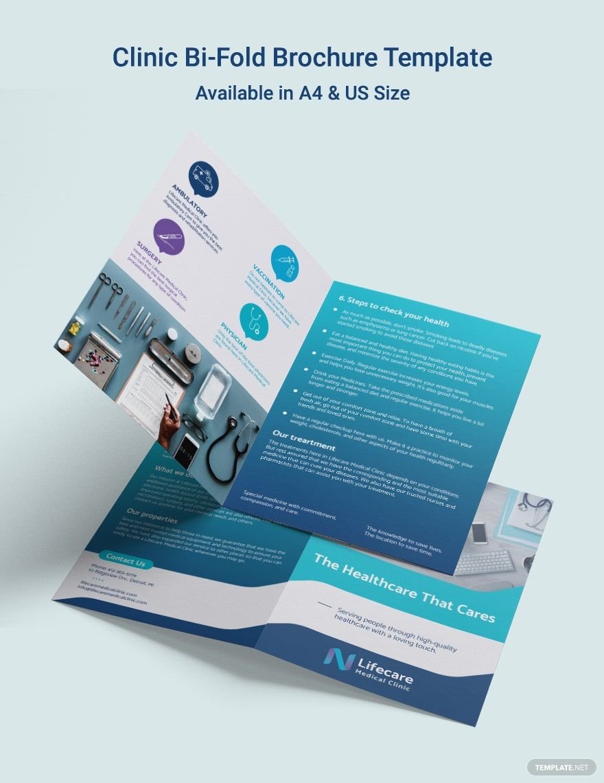 Clinic Bi-Fold Brochure Template in Word, Google Docs, Illustrator, PSD, Apple Pages, Publisher, InDesign
