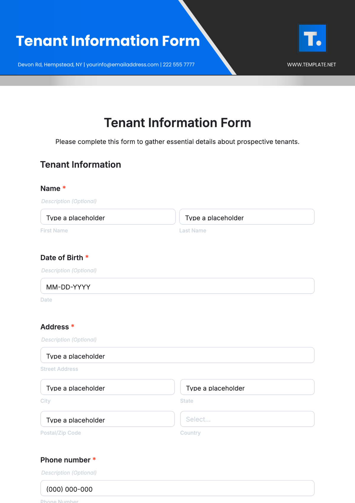 Tenant Information Form Template - Edit Online & Download