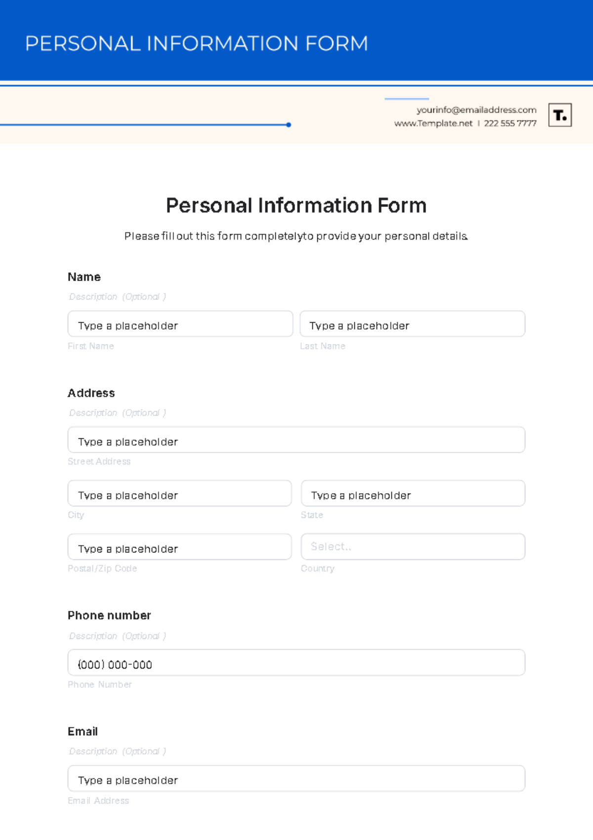 Personal Information Form Template - Edit Online & Download