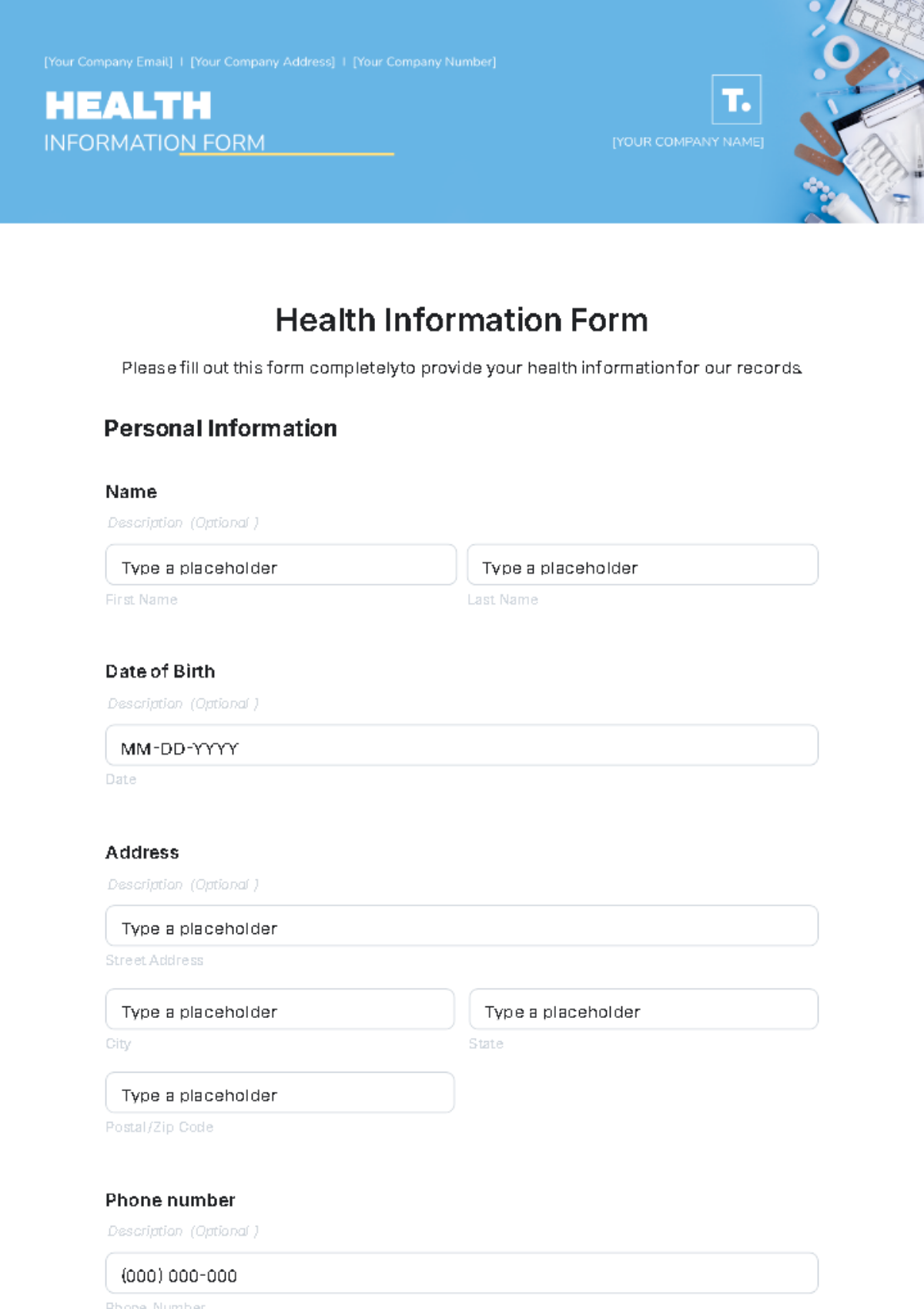 Health Information Form Template - Edit Online & Download