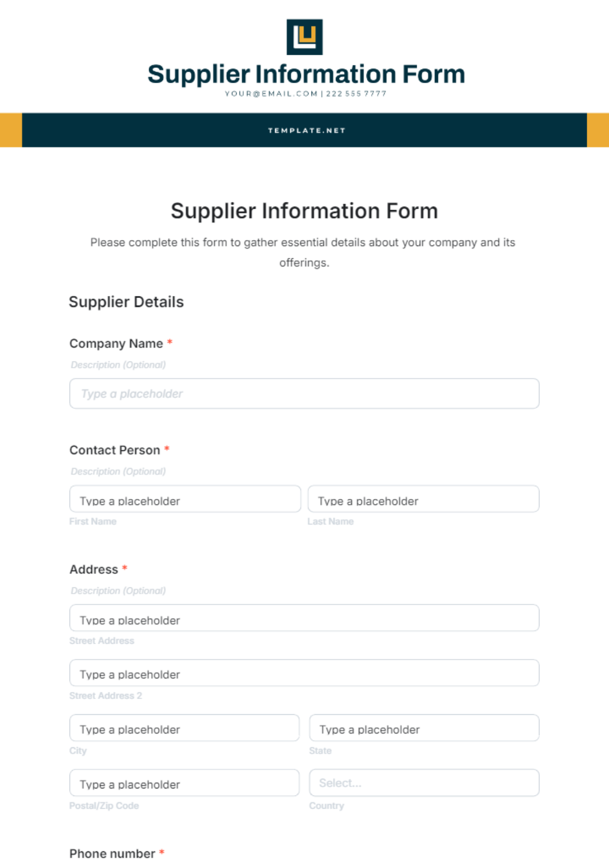 Supplier Information Form Template - Edit Online & Download