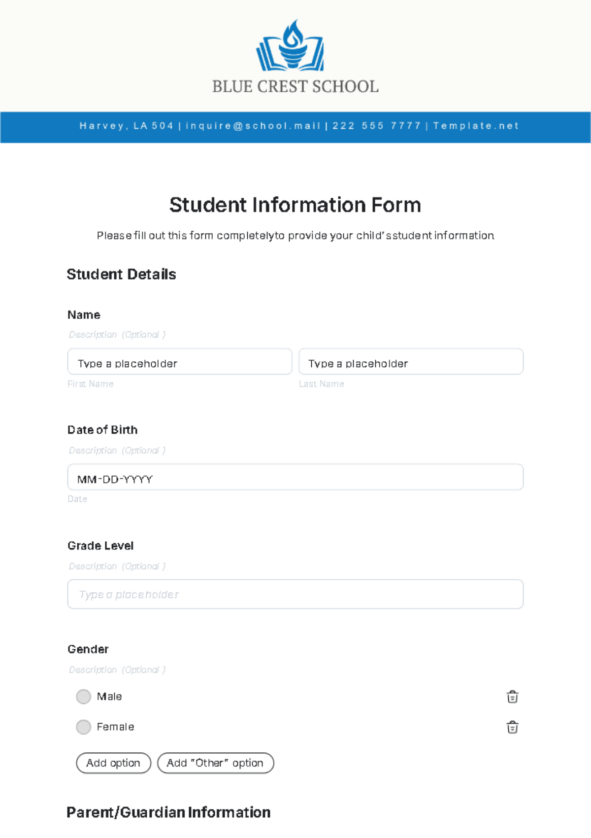 Free Student Information Form Template - Edit Online & Download ...