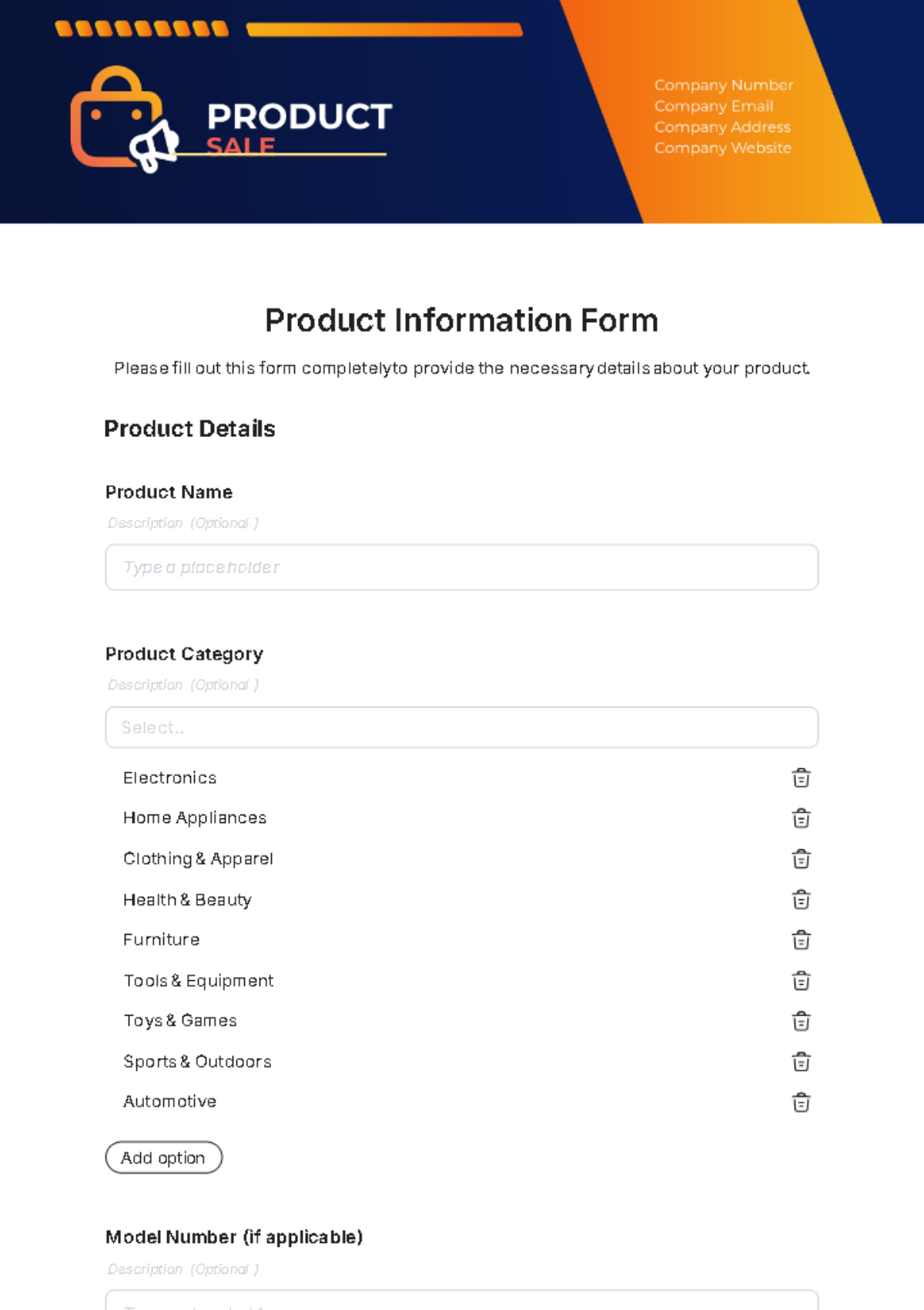 Free Product Information Form Template to Edit Online