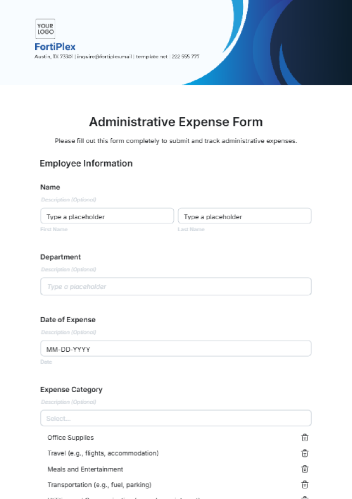 Administrative Expense Form Template - Edit Online & Download