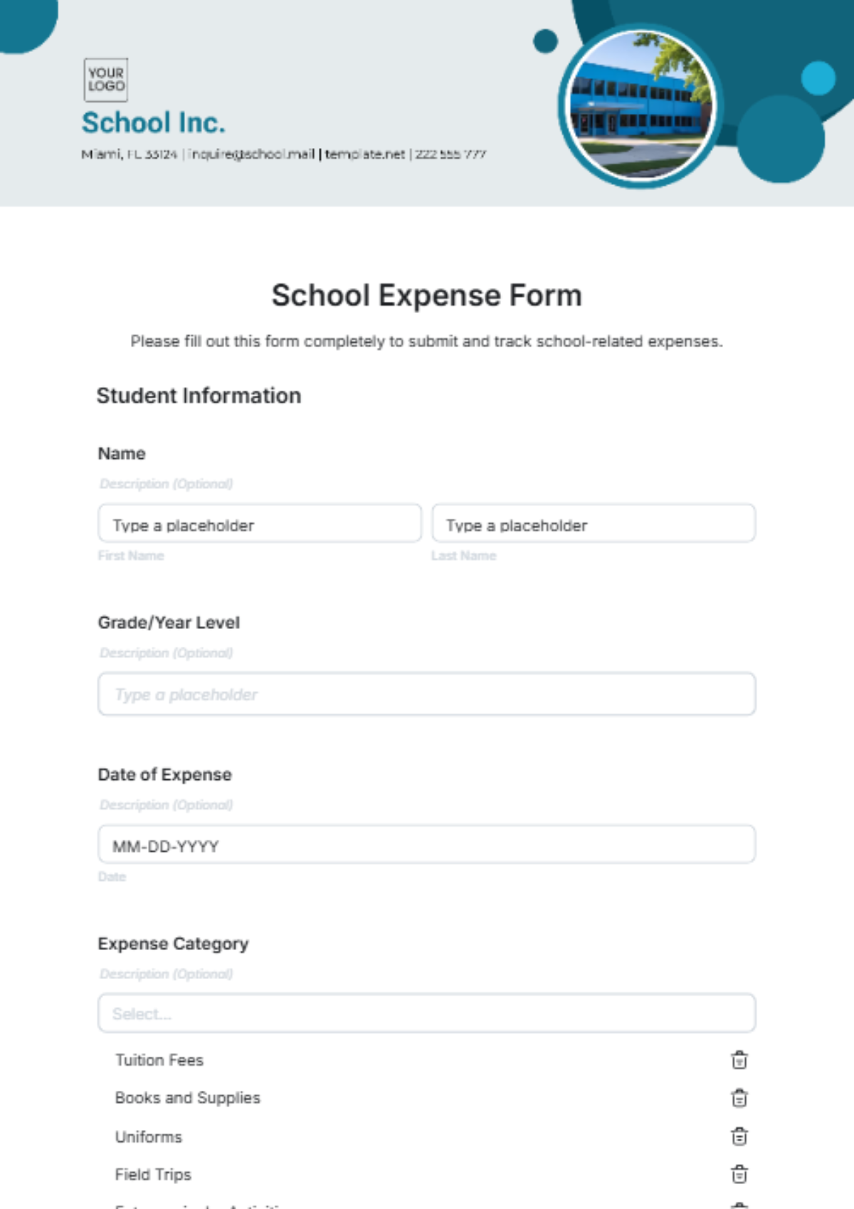 School Expense Form Template - Edit Online & Download