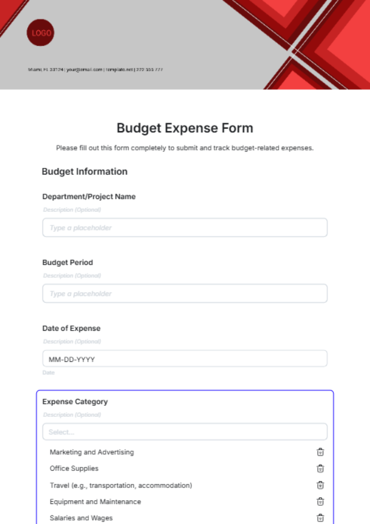 Budget Expense Form Template - Edit Online & Download