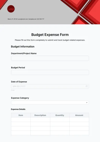 Free Budget Expense Form Template to Edit Online