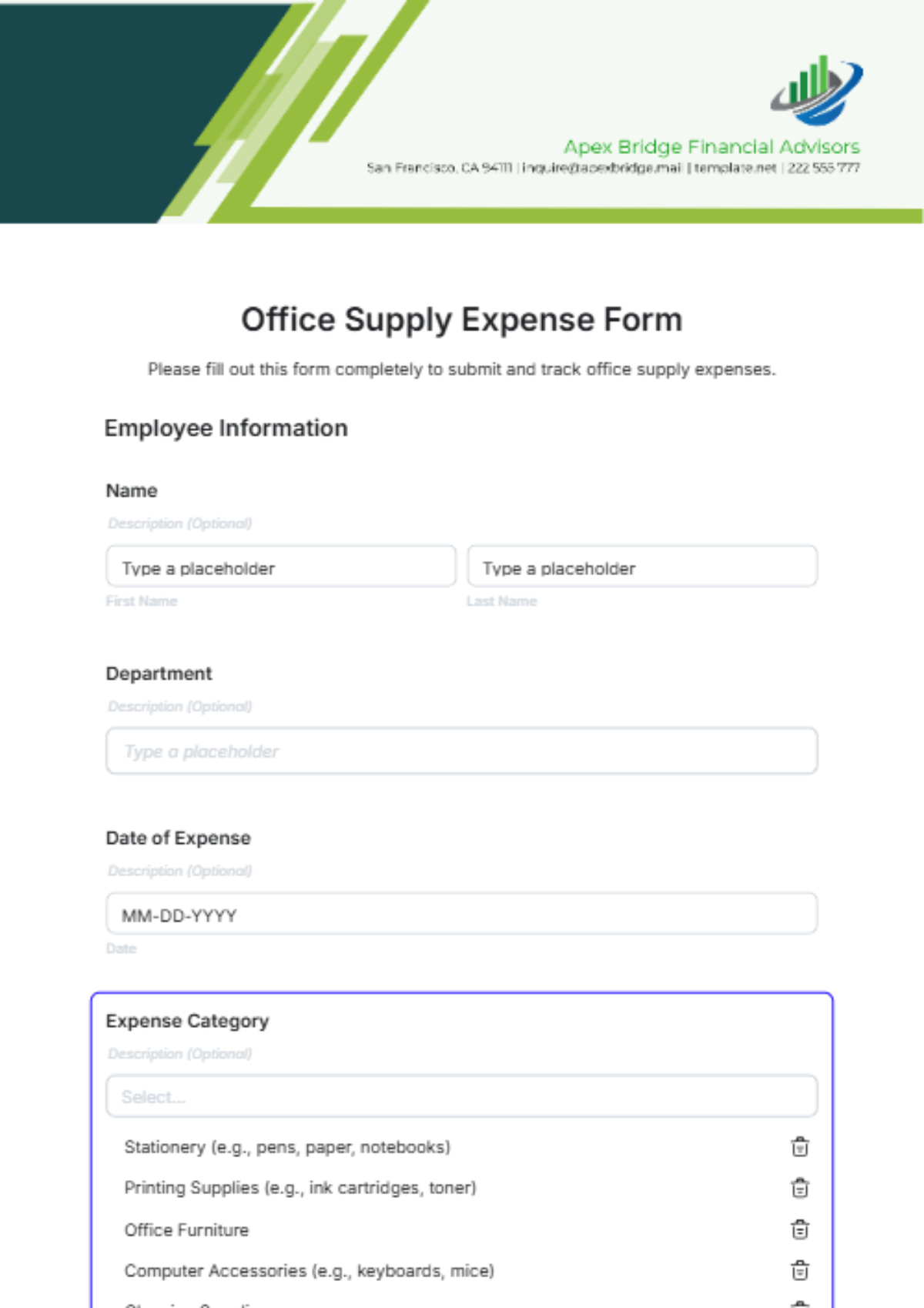 Office Supply Expense Form Template - Edit Online & Download