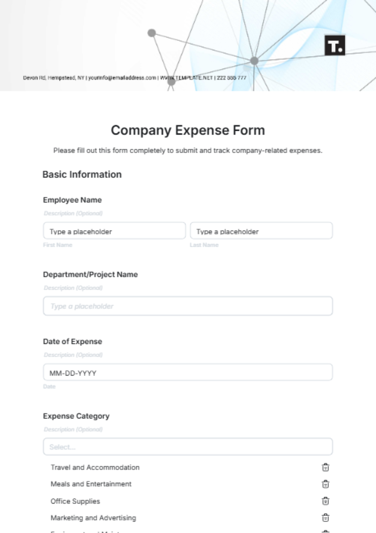 Company Expense Form Template - Edit Online & Download