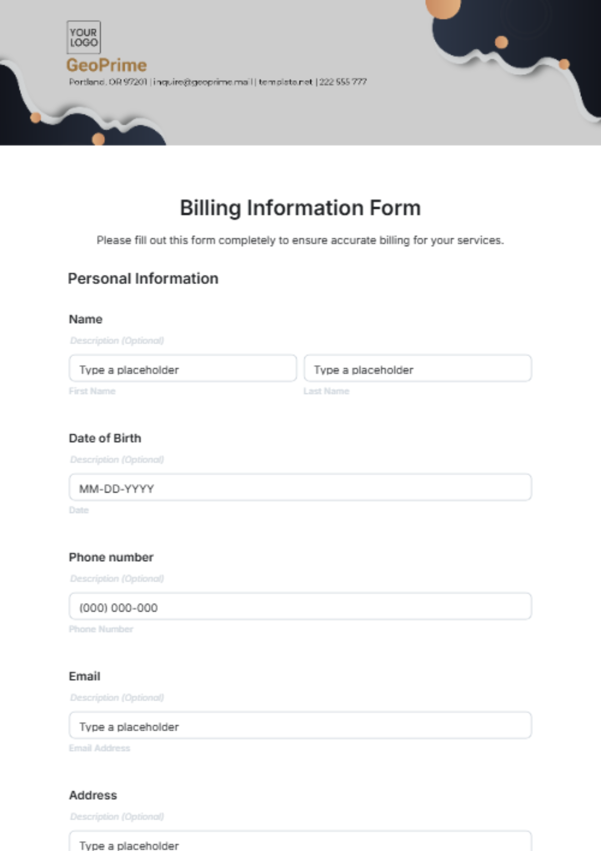 Billing Information Form Template - Edit Online & Download