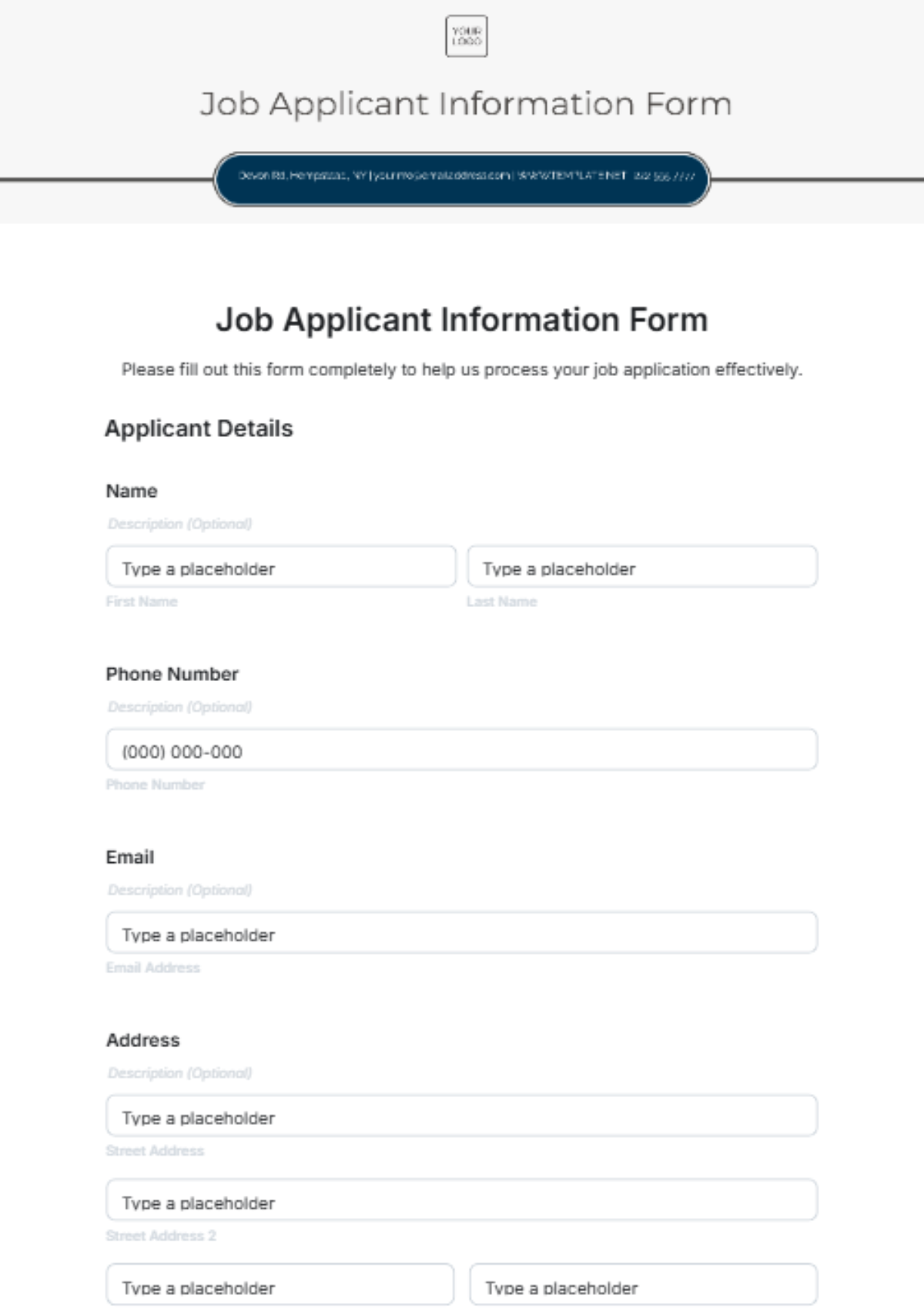 Job Applicant Information Form Template - Edit Online & Download