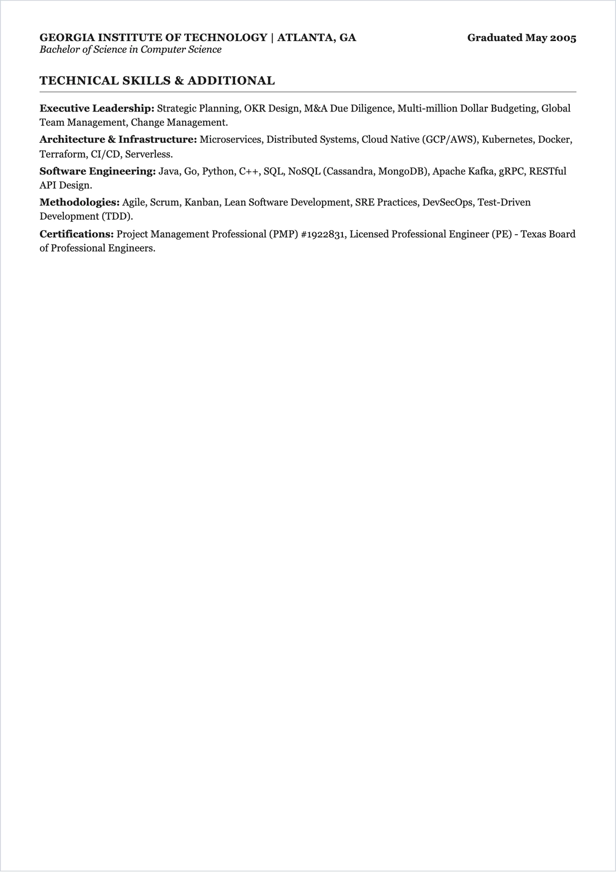 Free Executive Engineering ATS Resume Template, AI Resume Builder