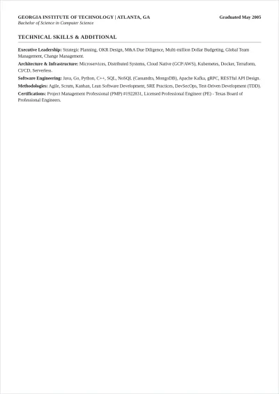 Free Executive Engineering ATS Resume Template, AI Resume Builder