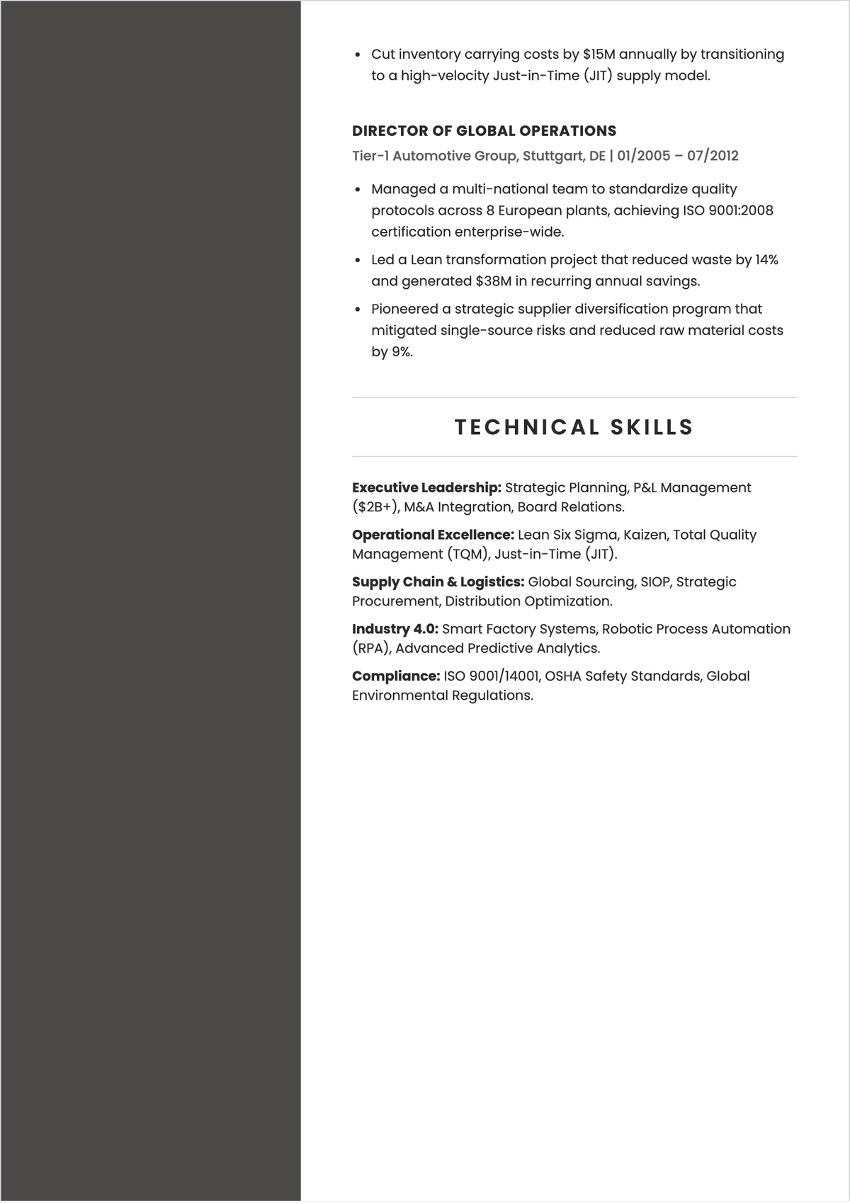 Free Printable Chief Operating Officer ATS Resume Template