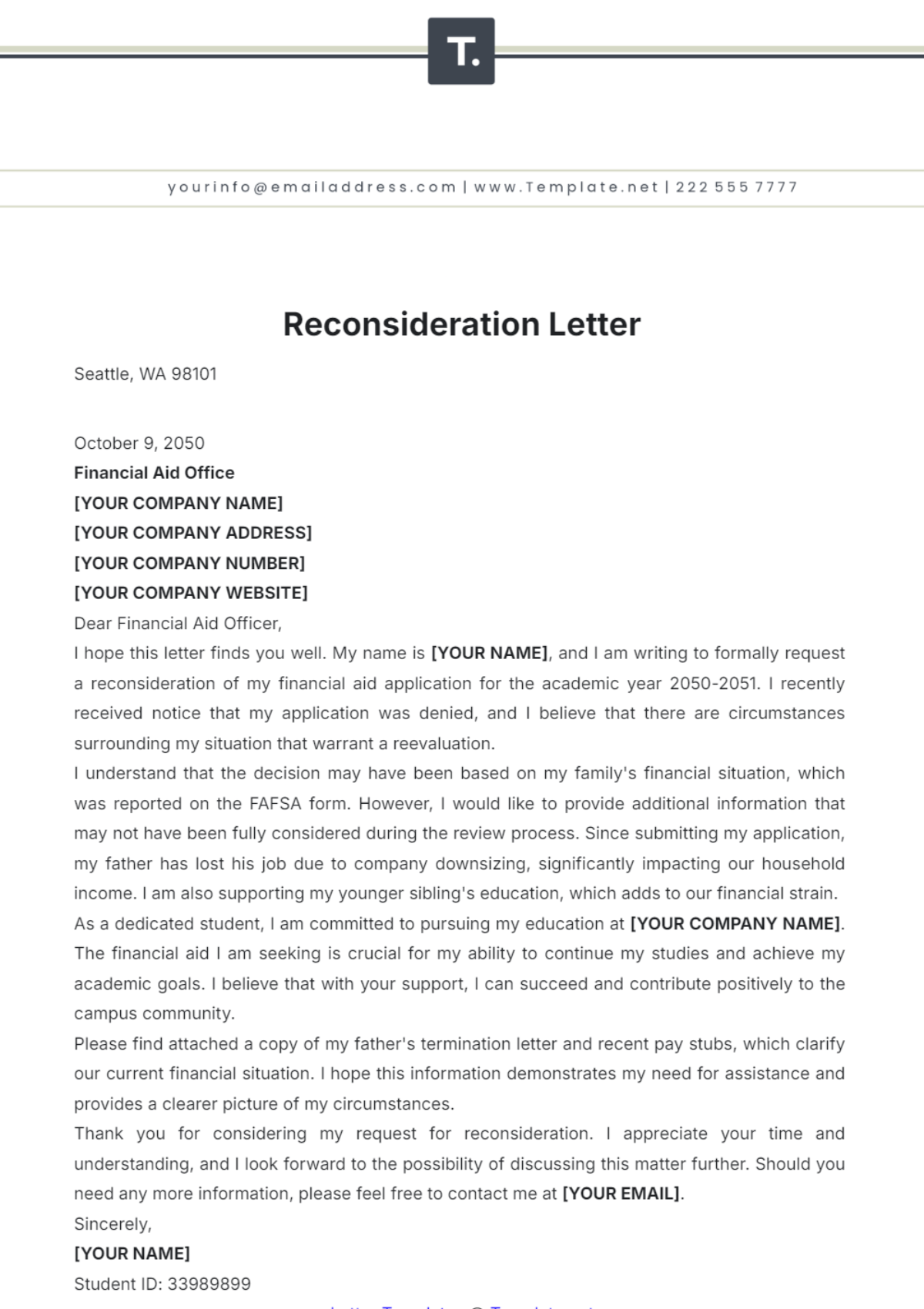 Free Reconsideration Letter Template