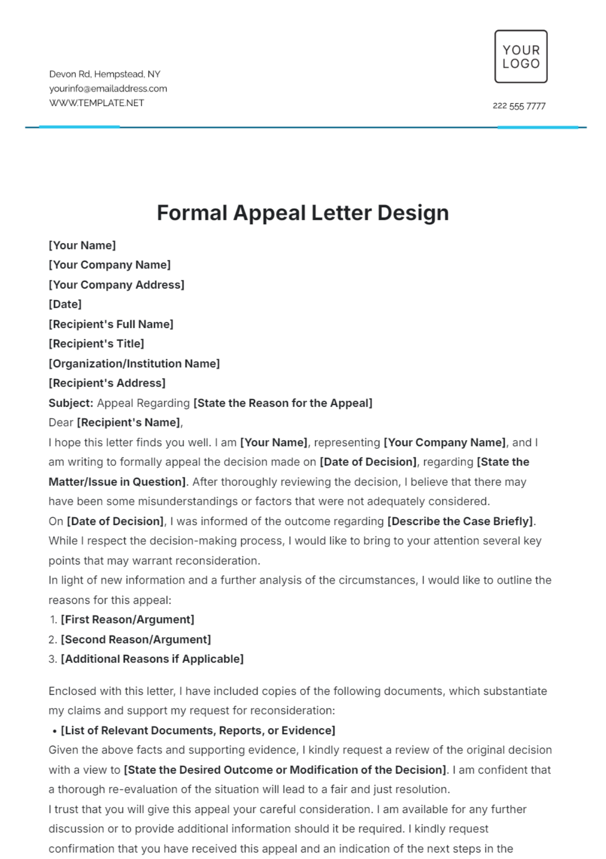 Formal Appeal Letter Design Template