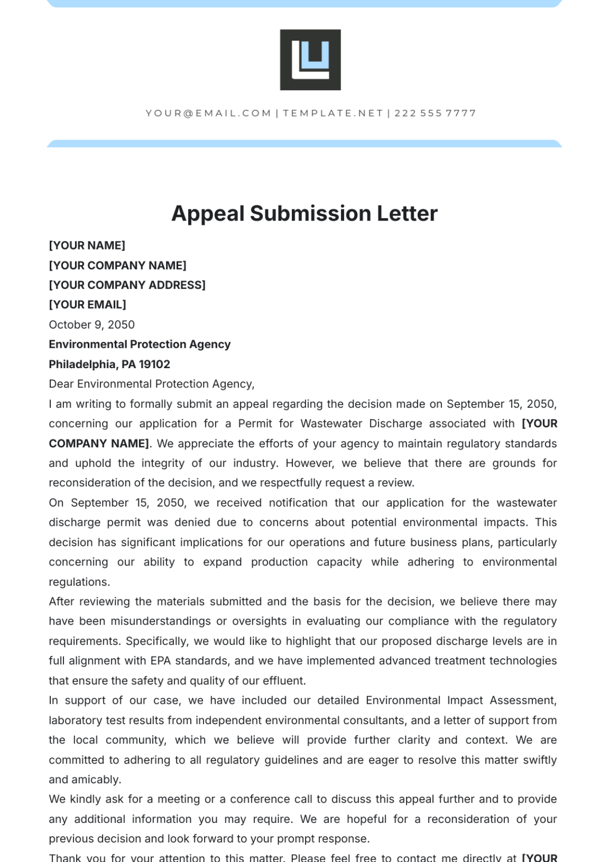 Appeal Submission Letter Template - Edit Online & Download